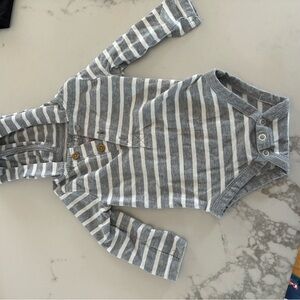 Max Studio Gray and White Striped Kids Button Down Shirt